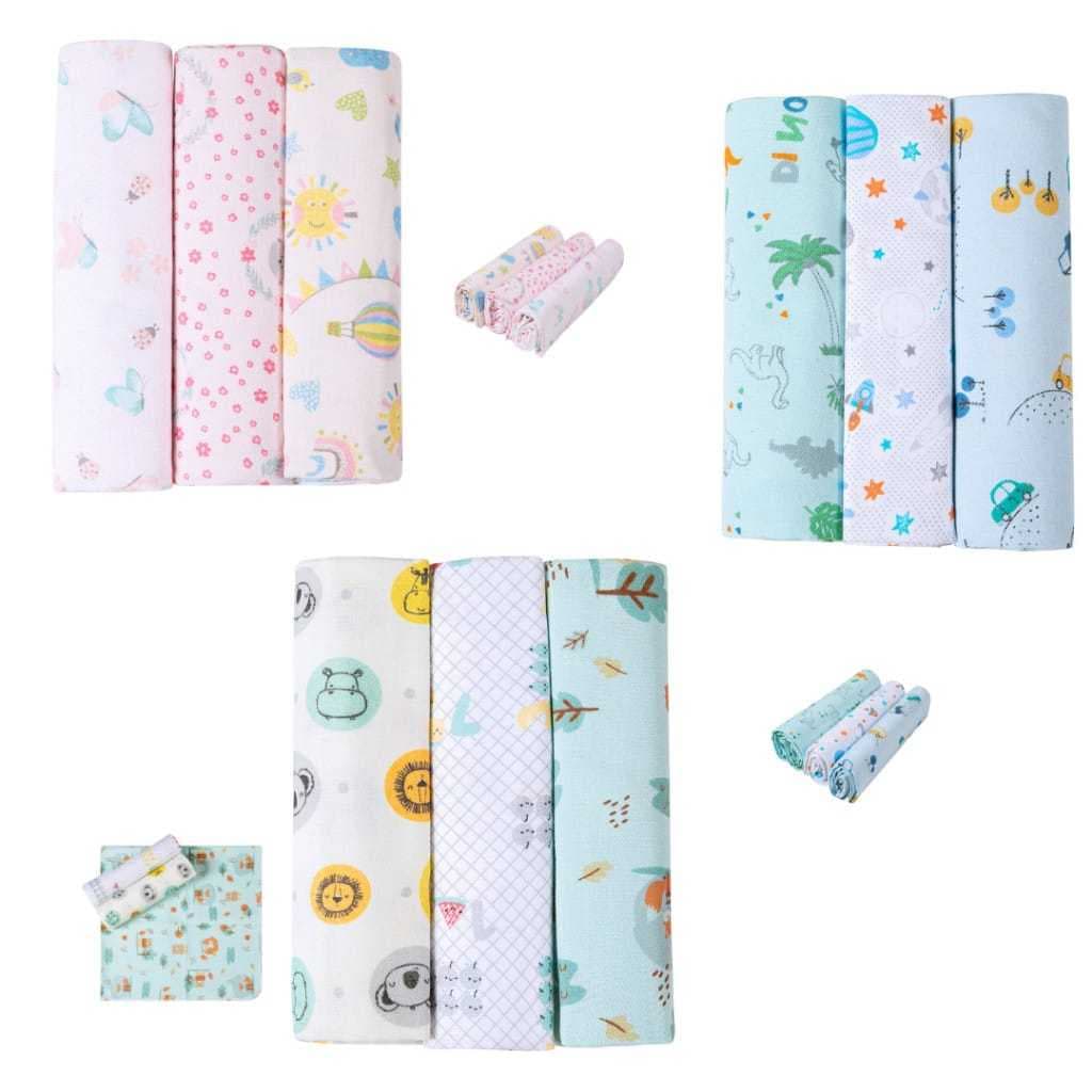 Kit 3 unidades Cueiro Estampado Flanelado 100x80 Cm Algodão Enxoval Infantil Bebê Menino Menina