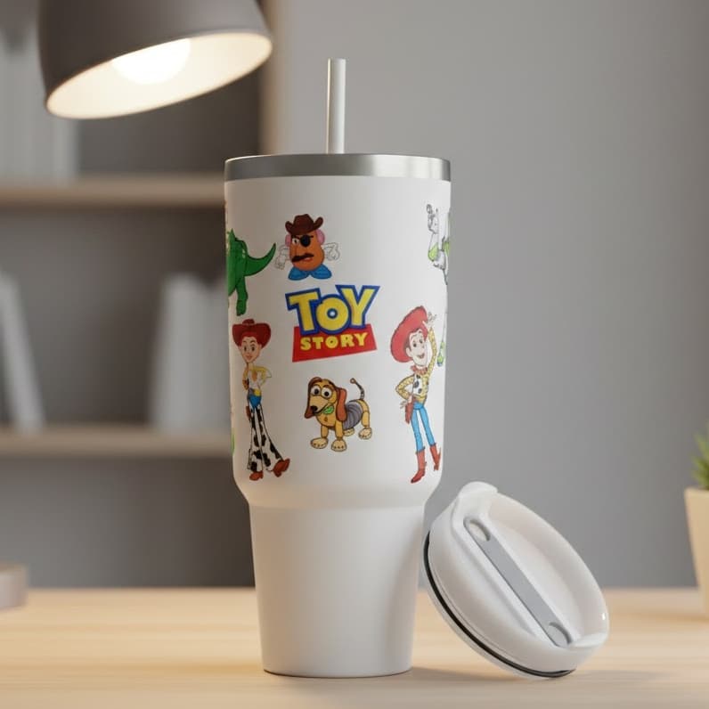 Copo Térmico Toy Story 1200ml Com Tampa Canudo Personagem Adesivo