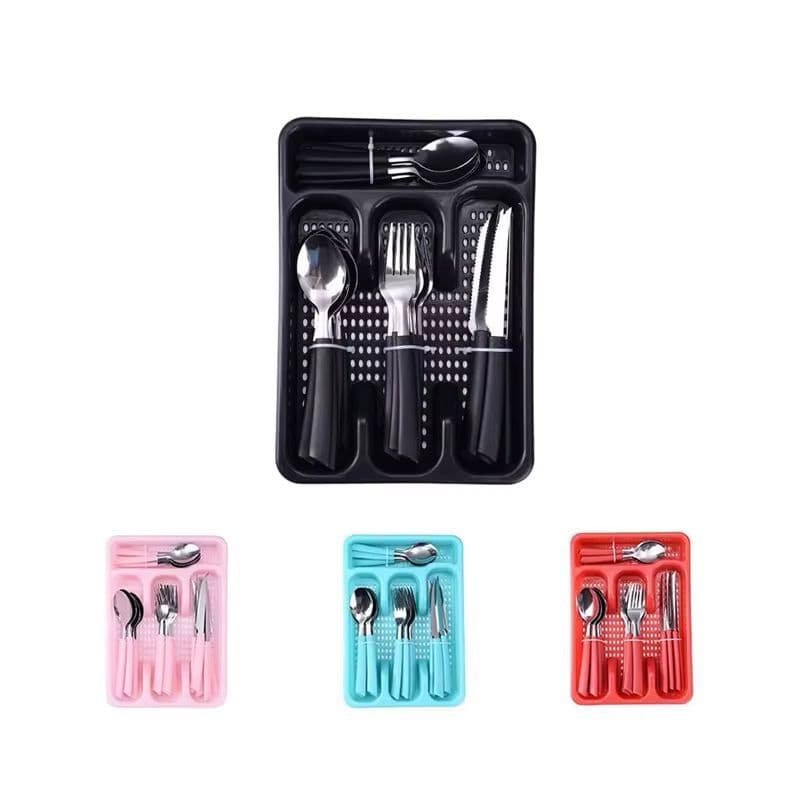 Jogo de Talheres Inox 24 Peças com Suporte Gaveteiro