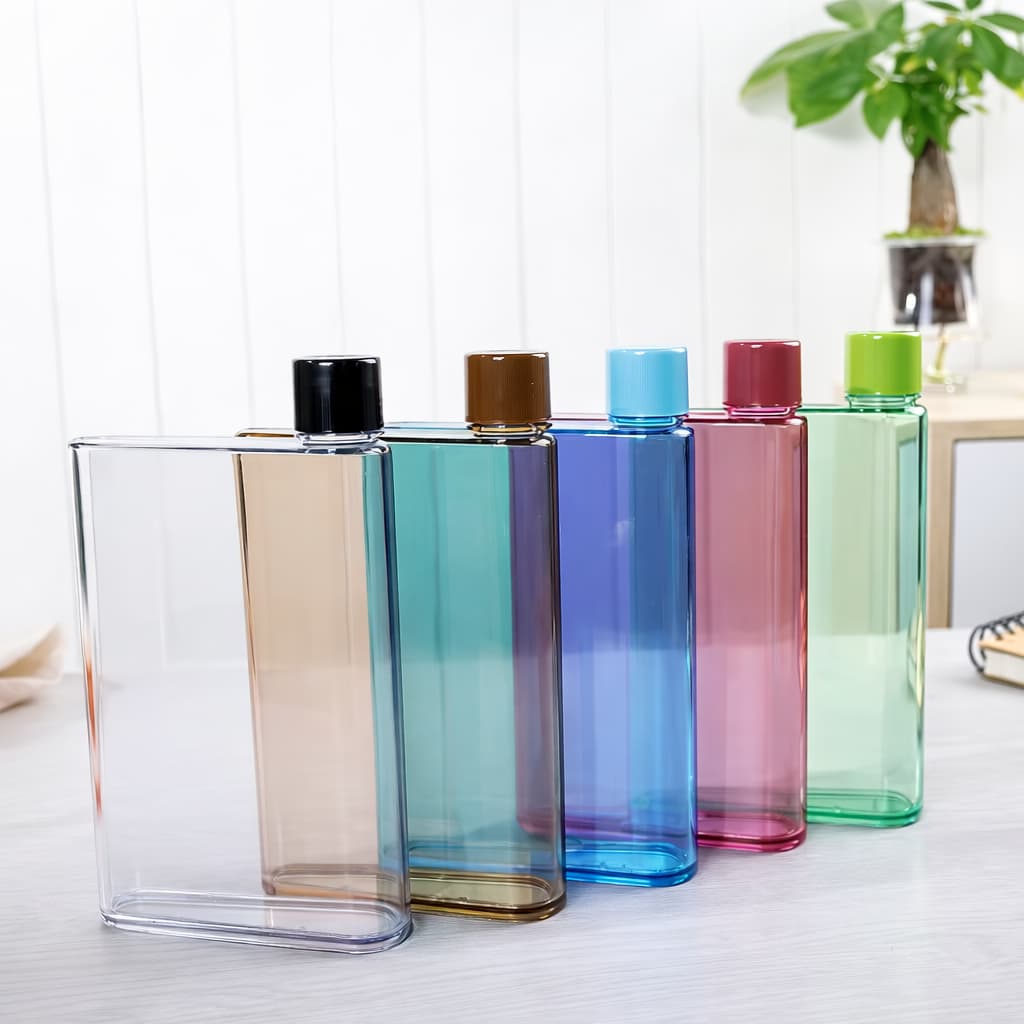Garrafa A5 Colorida 380ml – Design Plano, Compacto e Estiloso