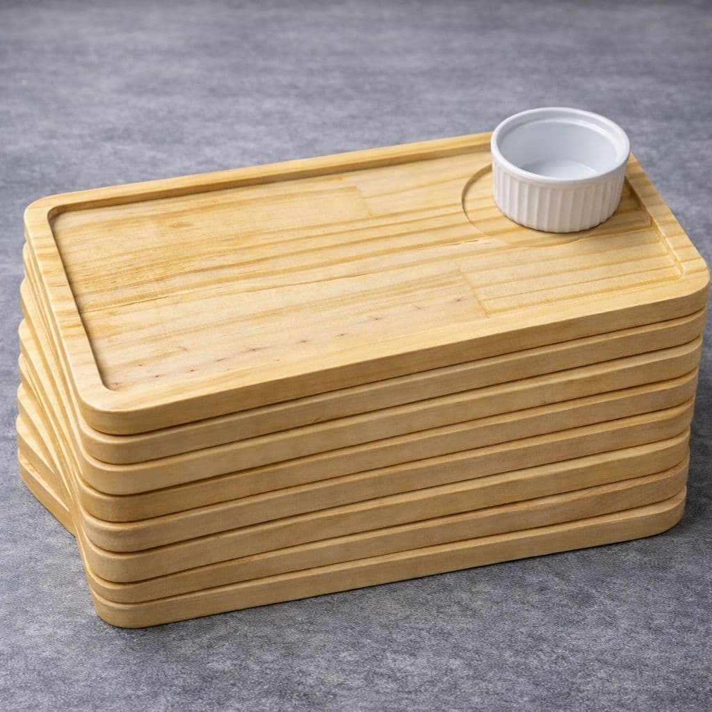 Kit 5 ou 10 Tabuas Petisqueira Madeira Pinus com Ramequim BPA Free  27 x 13,5 cm