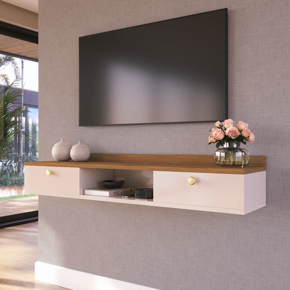 Rack Suspenso Sala Tv 1.20cm Home Decoração Sala Quarto nicho 2 gavetas Painel TV