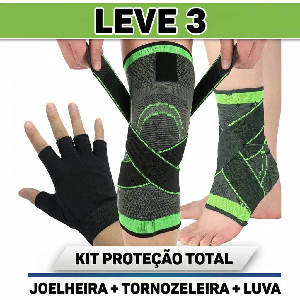 KIT Joelheira + Tornozeleira + Luva esportiva fitness academia proteção