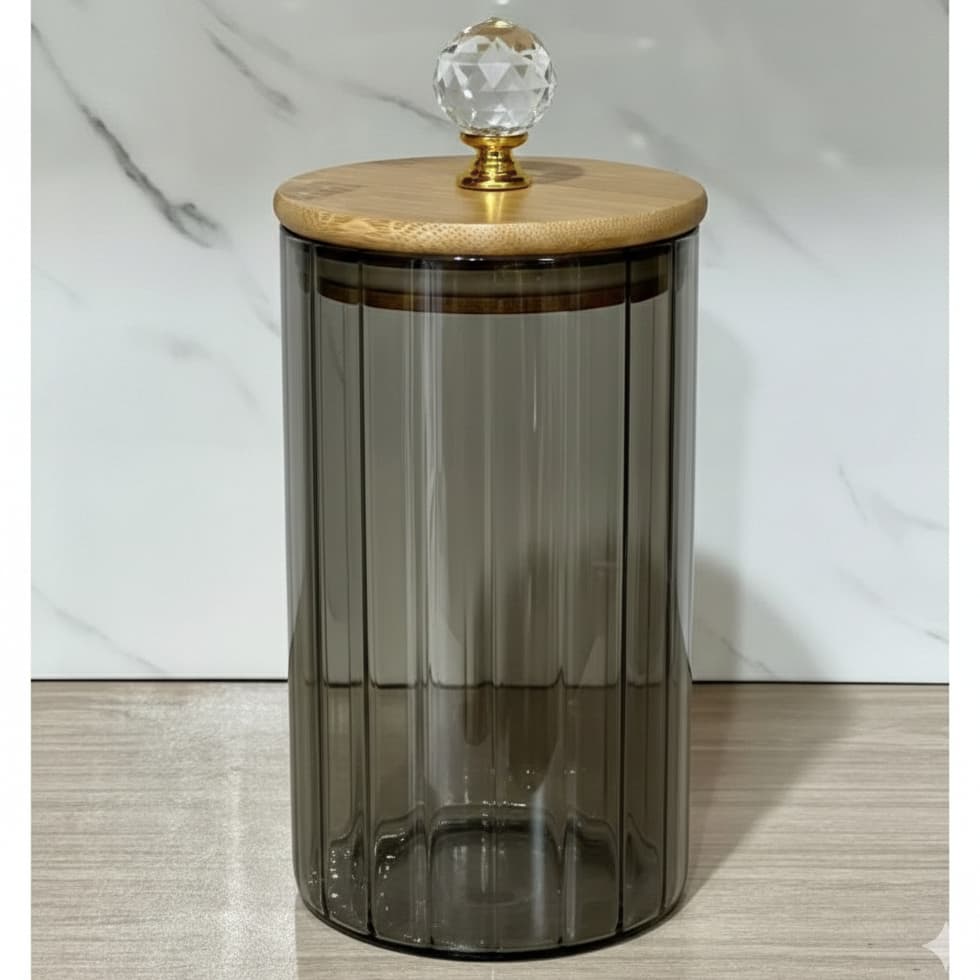 Porta Mantimento De Vidro Hermético - 750ml - Pote de Vidro FUMÊ borossilicato com Tampa Bambu Armário Dispensa