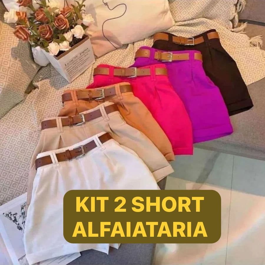 Kit 2 Shorts Alfaiataria Feminino Cintura Alta Com Cinto Com Bolso BLACK FRIDAY P AO GG