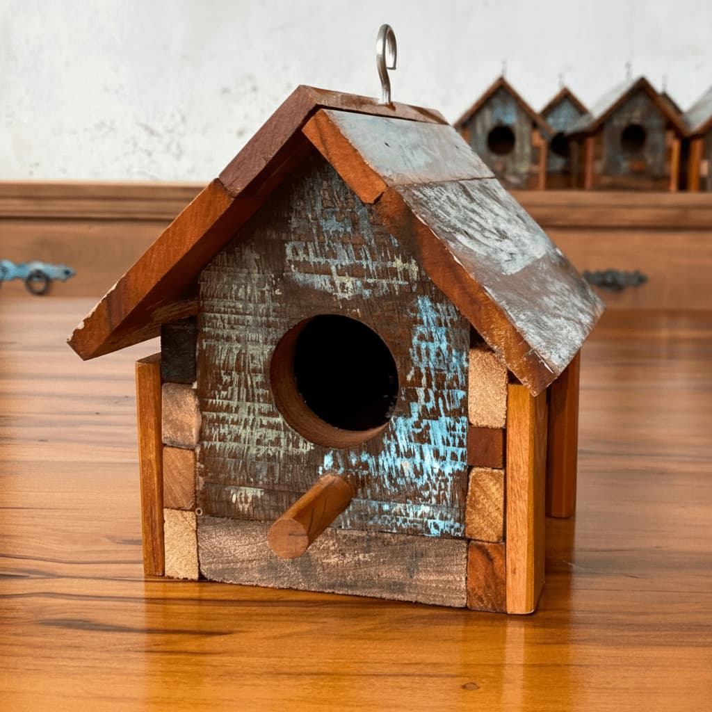 Casinha Pássaro Rústica Chalé Madeira Maciça Ninho Comedouro Resistente Sol e Chuva Decoração Jardim