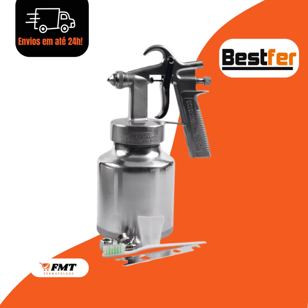 Pistola De Tinta Baixa Pressão Ar Direto 1000ml Aluminio Cor Prata Bestfer