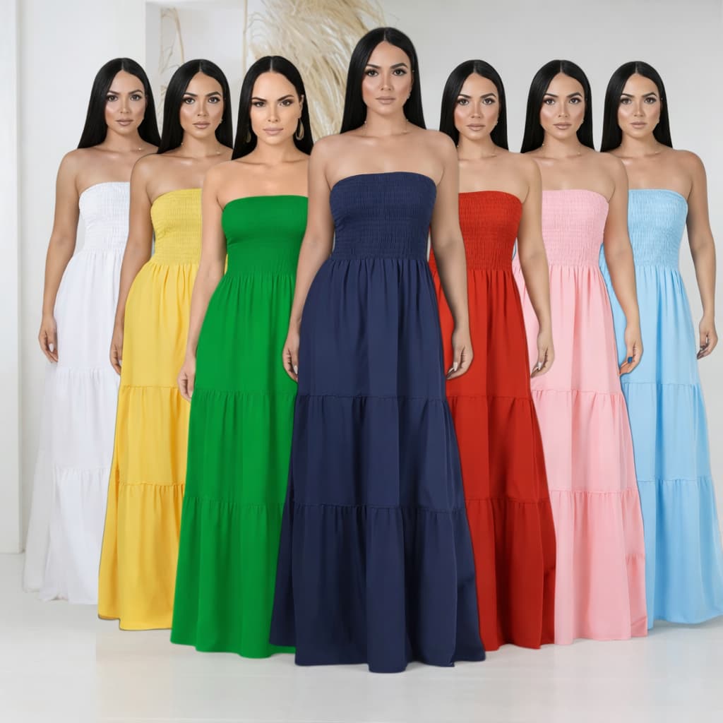 Vestido Longo Tomara Que Caia Liso Feminino com Elastex Inteiro | Vestido Casual Elegante | Várias Cores | Moda Verão