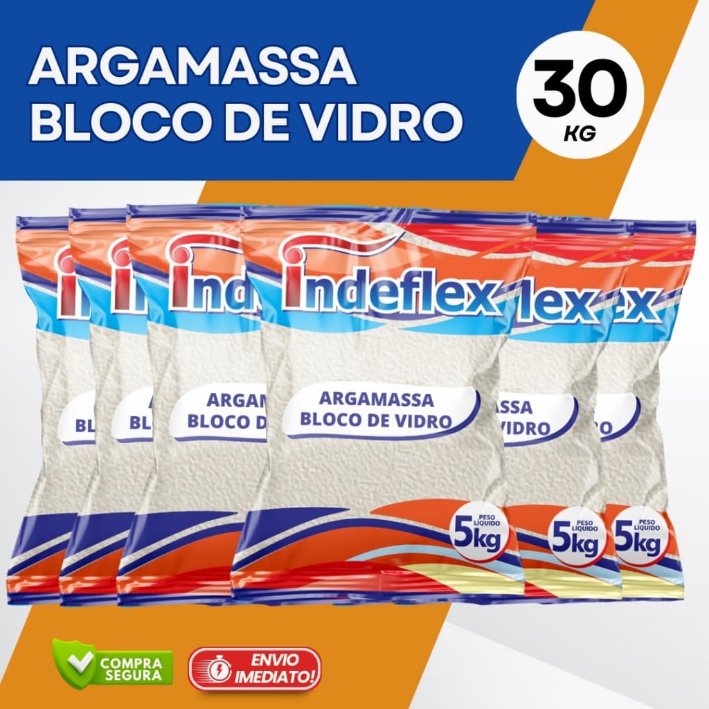 Argamassa Branca Bloco de Vidro 30KG Indeflex Kit 6 unidades – Acabamento Perfeito e Alta Aderência