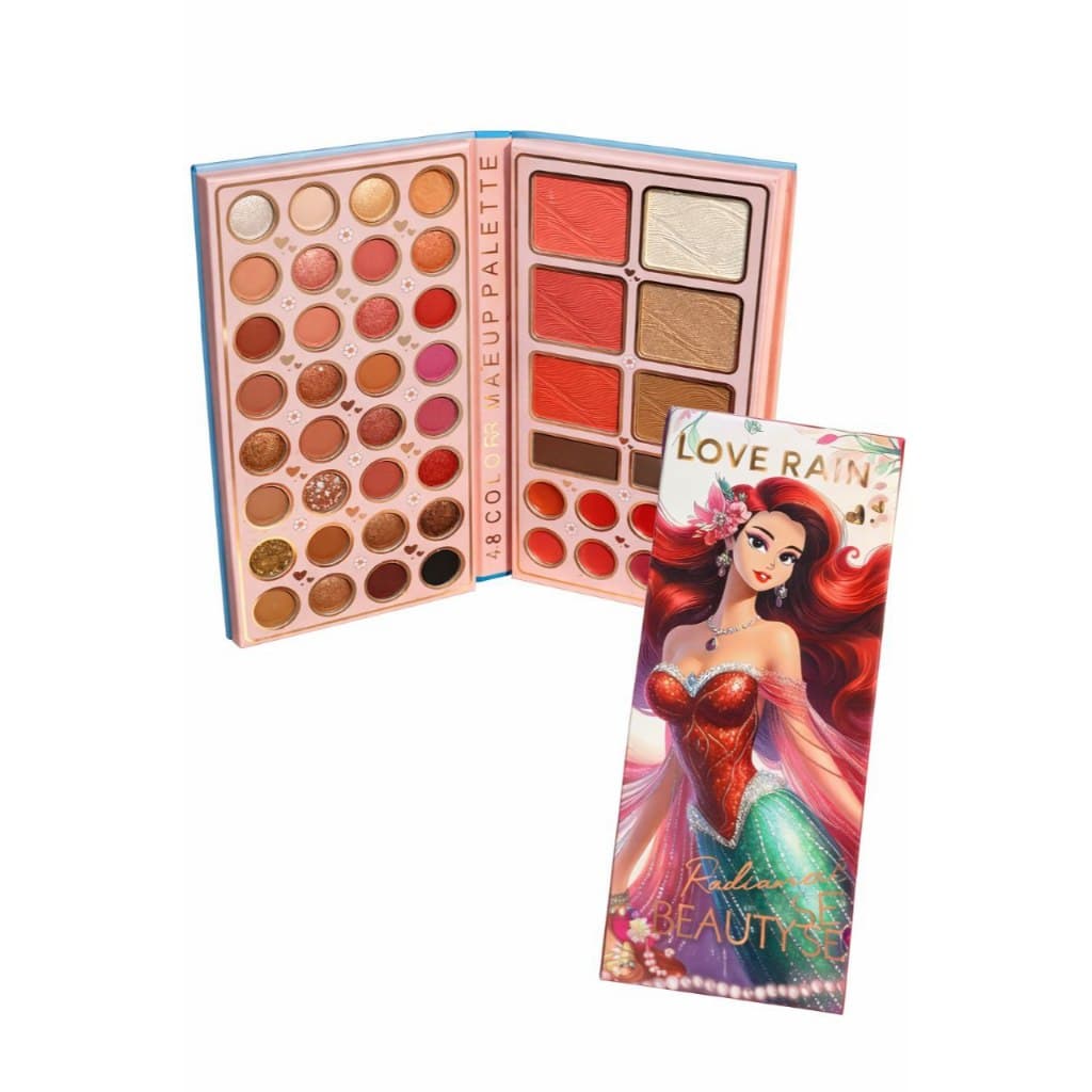 Paleta de Maquiagem Love Rain Completa 48 Itens – 32 Sombras + 8 Batons + Blush Iluminador e Contorno