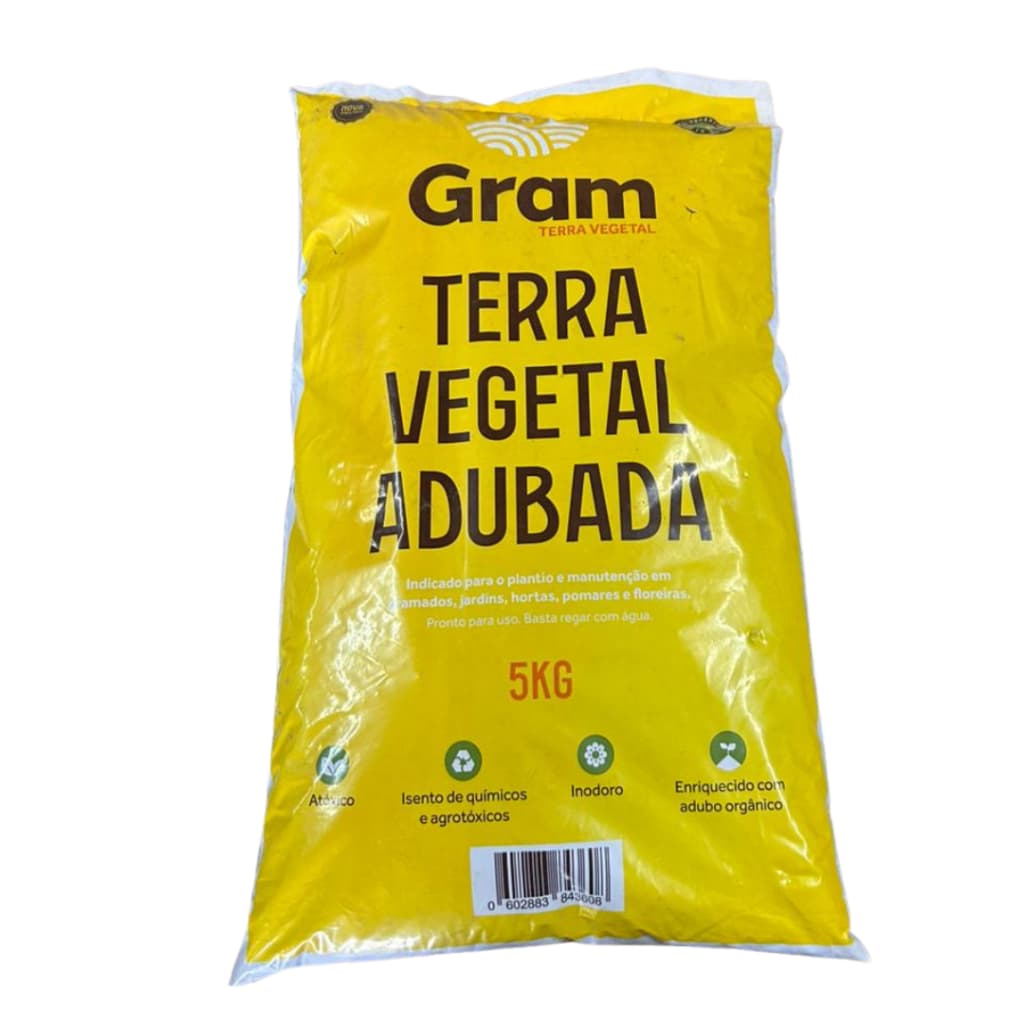 1 UNIDADE Terra Vegetal Adubada Organica GRAM TERRA 5 kg hortas, gramados ,Jardins,Floreiras,Pomares