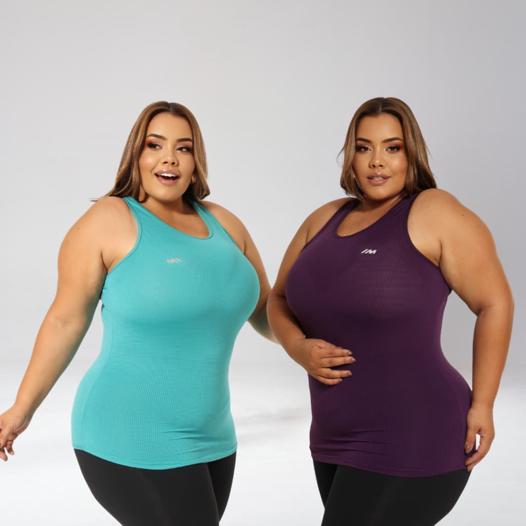 KIT 2 Regata Academia Feminina Plus Size  Dry Fit Blusa Caminhada Musculação Treino G1 G2 G3