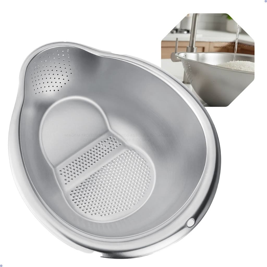 Escorredor e Lavador de Arroz , Massas e Legumes em Aço Inox de 27x13cm