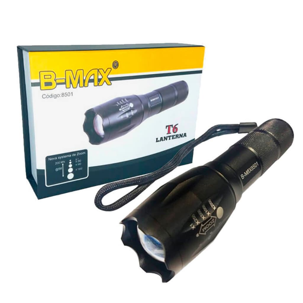 Lanterna Tática LED T6 Recarregável Alta Potência Zoom