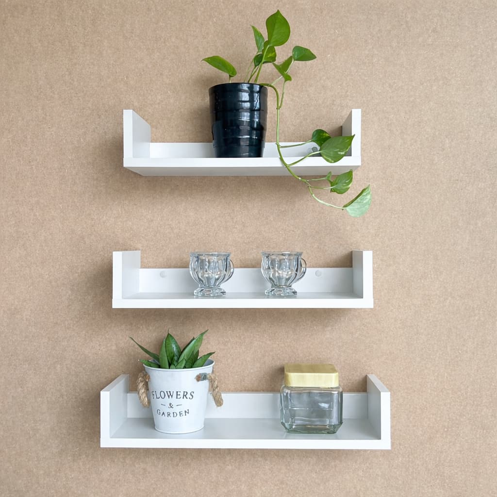Kit 3 Prateleiras Nicho Modelo U MDF Decorar Quarto/ Sala/ Banheiro/ Cozinha Branco