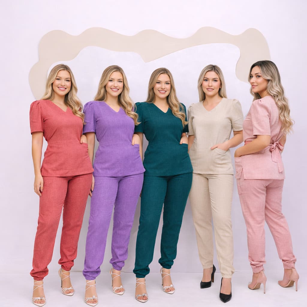 Conjunto Feminino Linho Calça Jogguer Blusa Feminina Confortável Fardamento Roupa