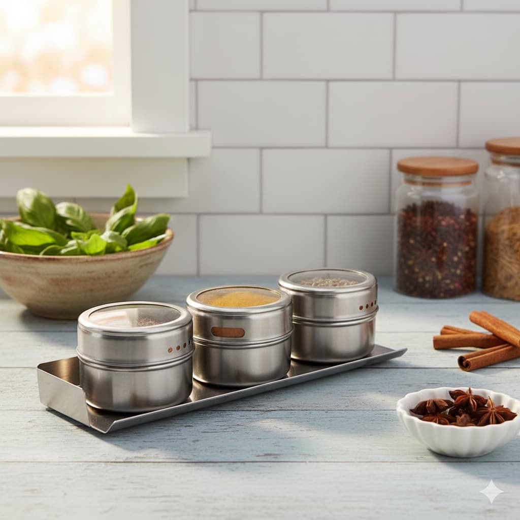 Kit 3 Potes De Tempero Magnéticos - Fixa na Geladeira ou Suporte