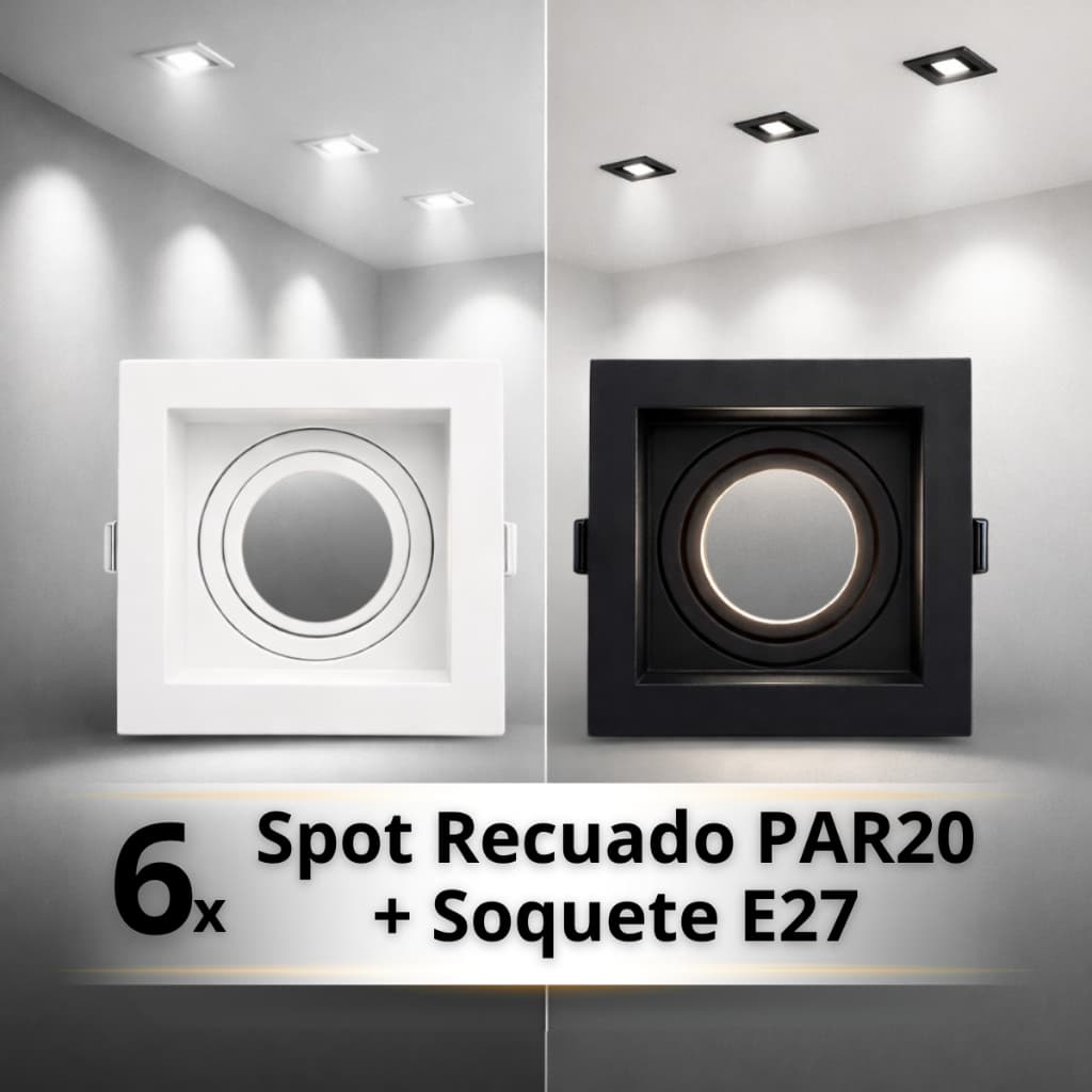 Kit 6 Spot Embutido Recuado PAR20 Quadrado Pix