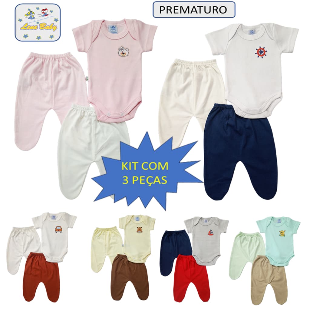 KIT c/ 3 peças - 1  Body m/curta  2 Culotes BEBE PREMATURO e boneca  REBORN  LENE BABY