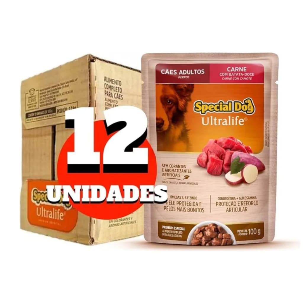 Caixa 12 Sache Special Dog Ultralife Cachorro Adulto Carne