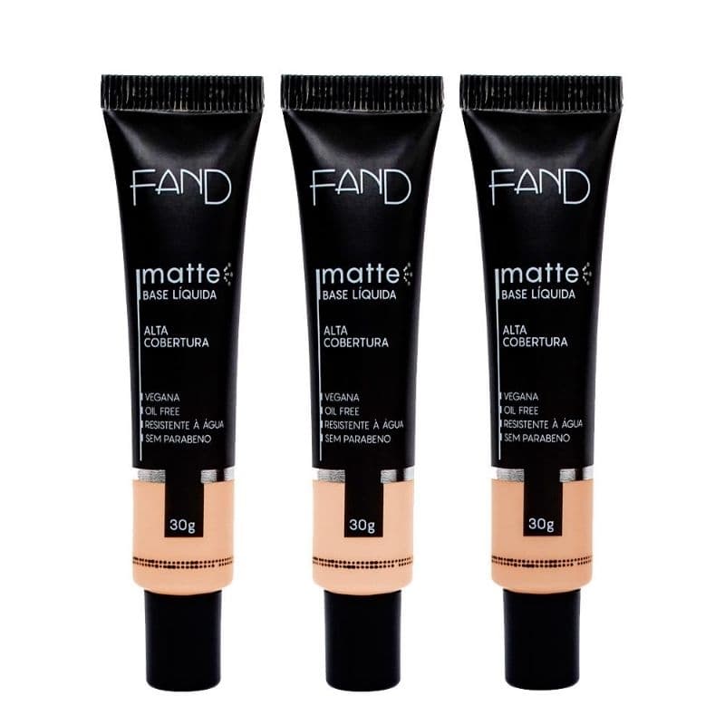 Kit 3 Bases Fand Matte Alta Cobertura Pele Mista e Oleosa