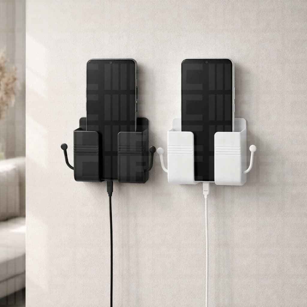 Suporte De Parede Para Celular Controle Remoto Plástico Autocolante  Multiuso Com Ganchos