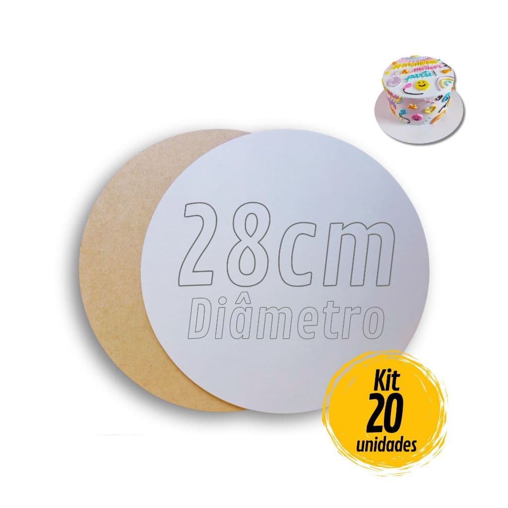 Kit 20 Cake Board 28cm Tabuleiro Bolo Em Mdf 3mm Redondo