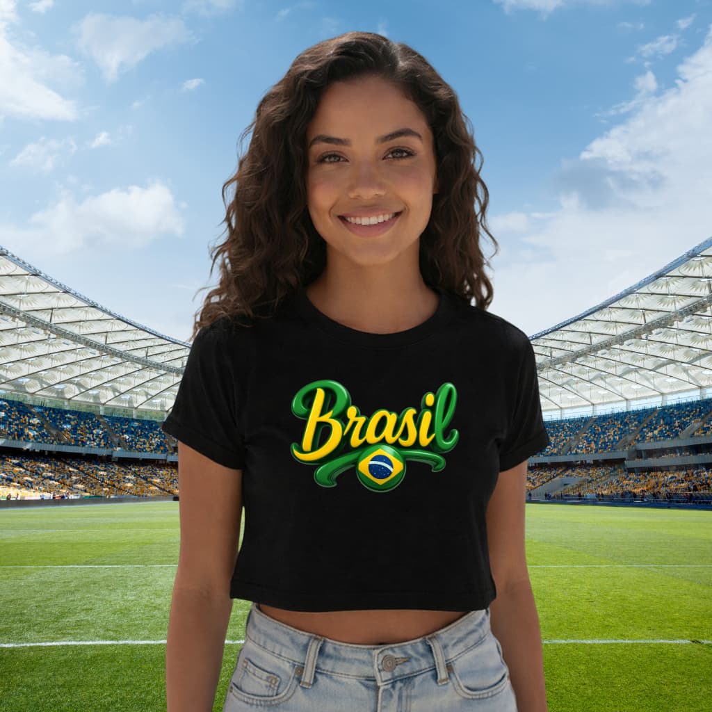 Cropped Estampa Brasil Estilosa Blusinha Baby Tee