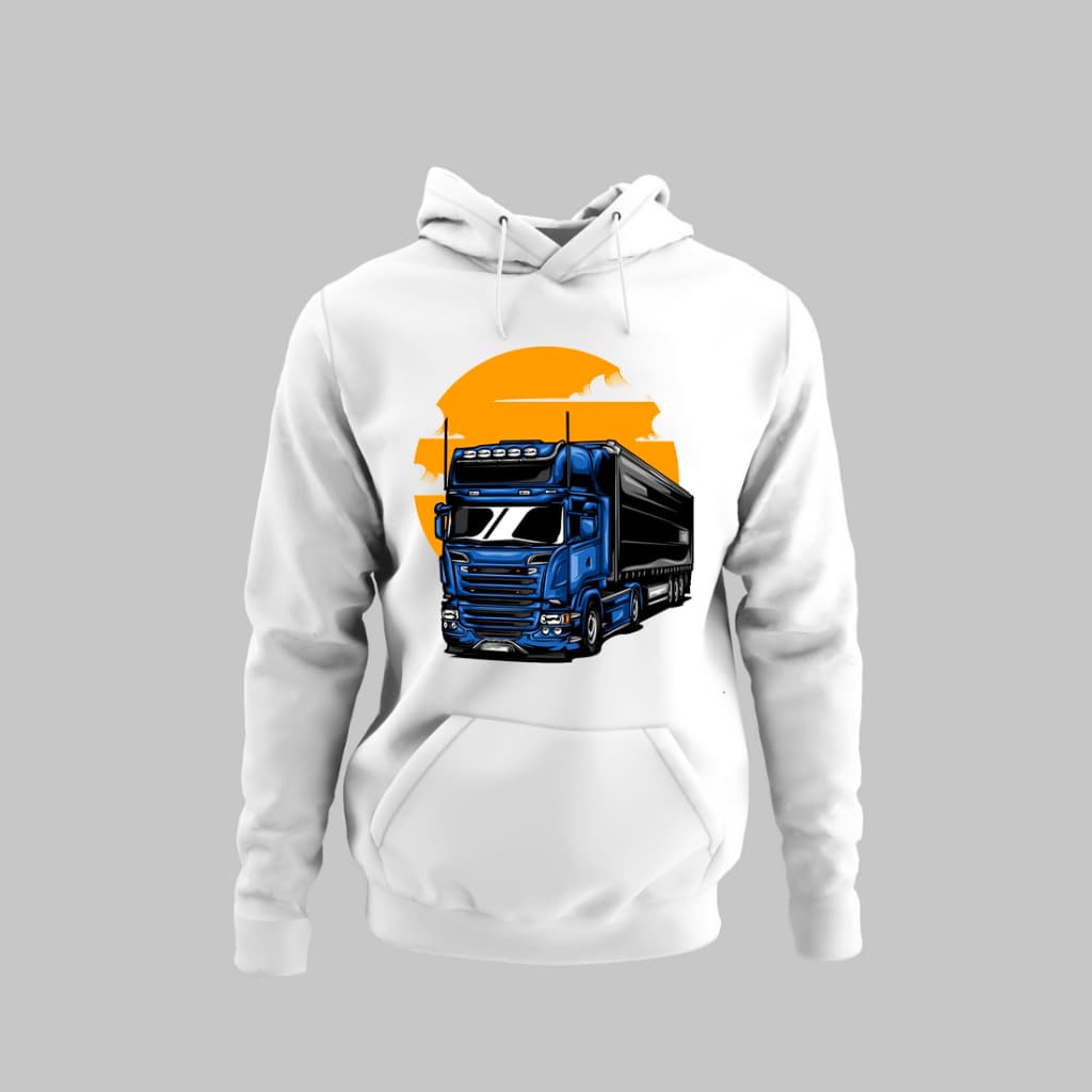 Moletom Unissex Canguro Caminhão Azul Sol Amarelo Varias Cores Estilo Oversized