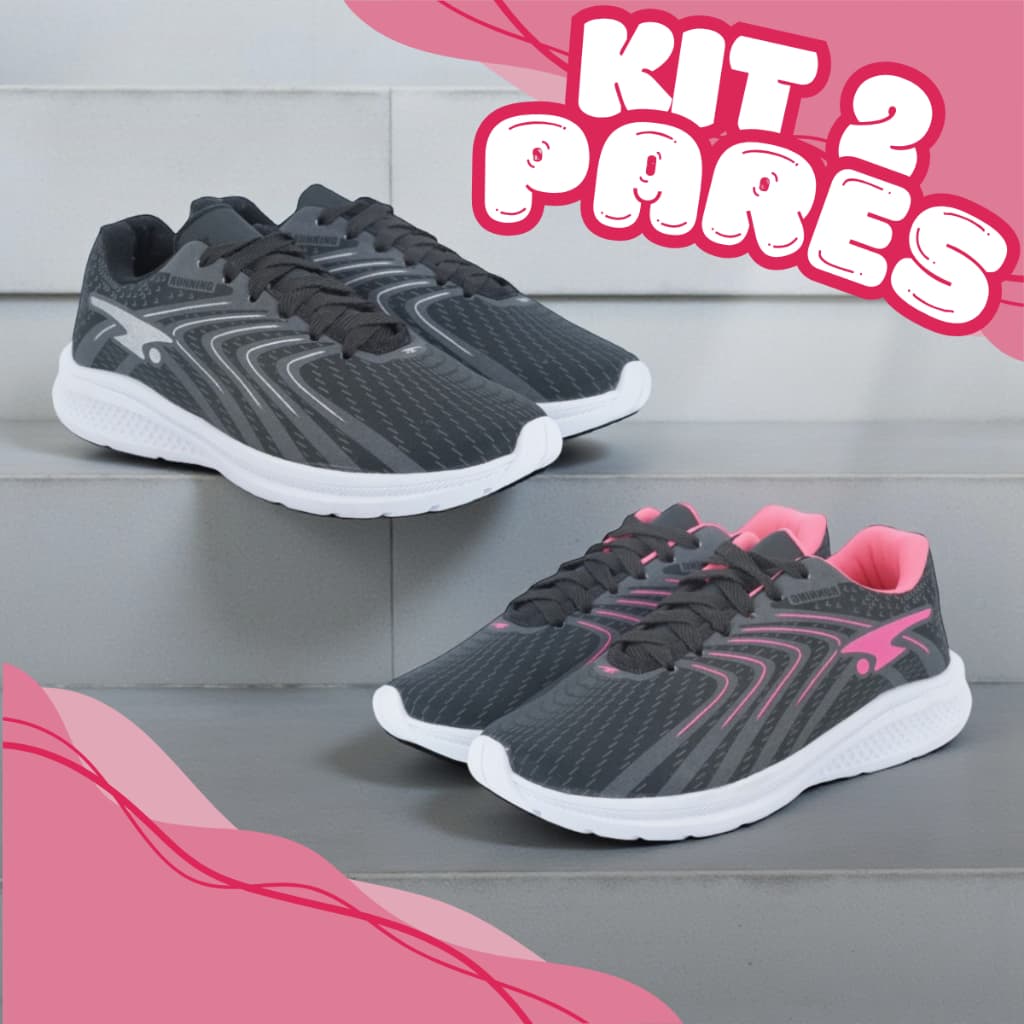 KIT 2 PARES Tênis Feminino Caminhada Academia Corrida Leve Confortável Ideal Para Uso Diário