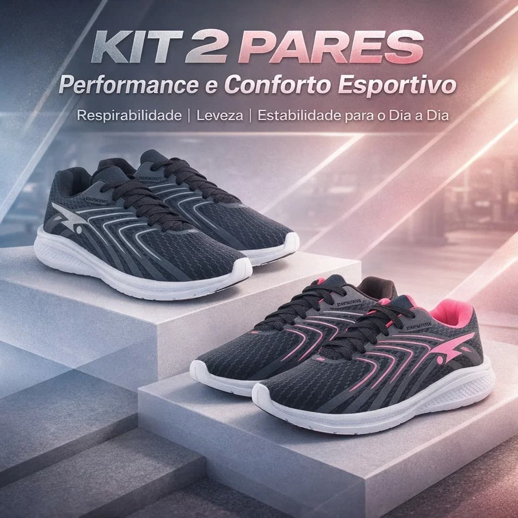 KIT 2 PARES Tênis Feminino Esportivo Academia Caminhada Treinos Leve Confortável Dia a Dia