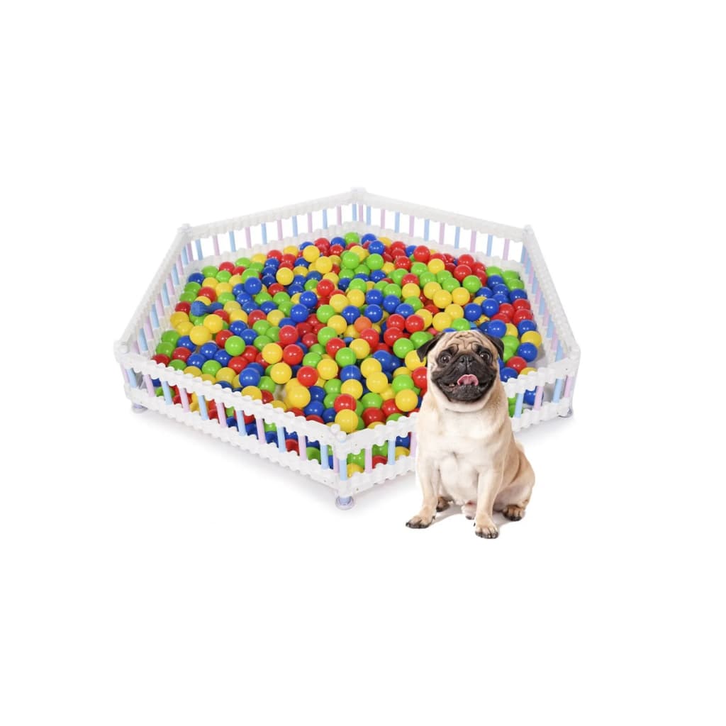 Cercado de Bolinhas Dobrável p/ Cães | Piscina de Bolinhas Pet Dobrável com Ventosas 4 módulos