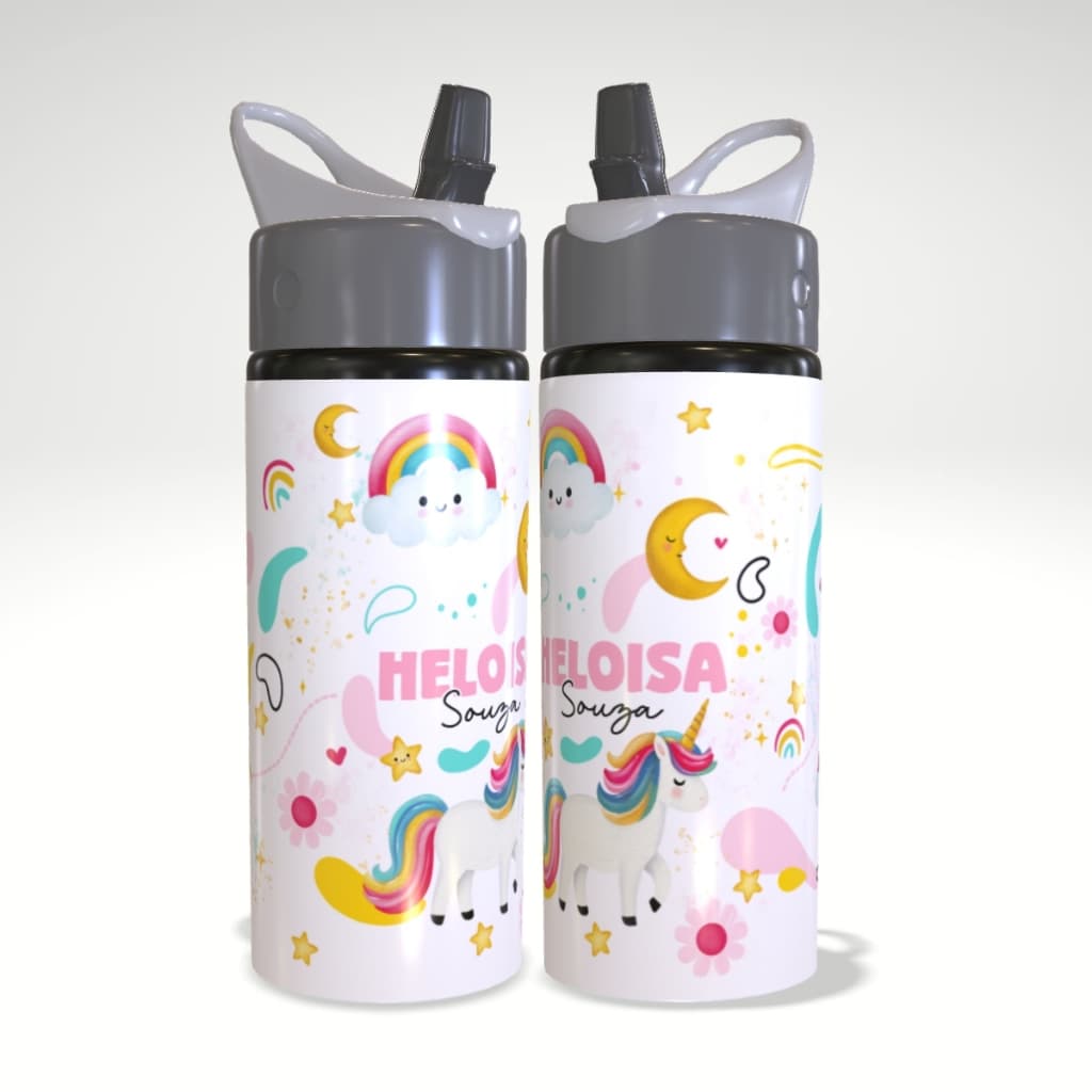 Squeeze Infantil Personalizado Nome Menina Unicórnio Sereia Escola 600ml Aluminio