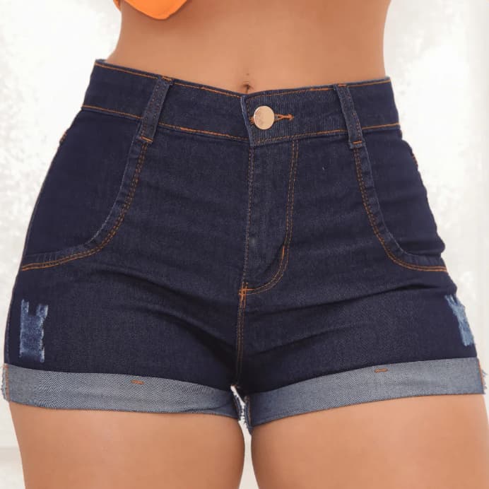 Short Jeans Feminino Cintura Alta Premium Modelador Levanta Bumbum