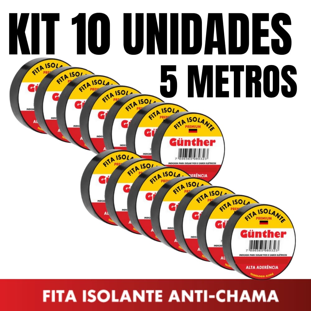 10 Fitas Isolantes Gunther de 5  Metros Alta Qualidade Tecnologia Alemã
