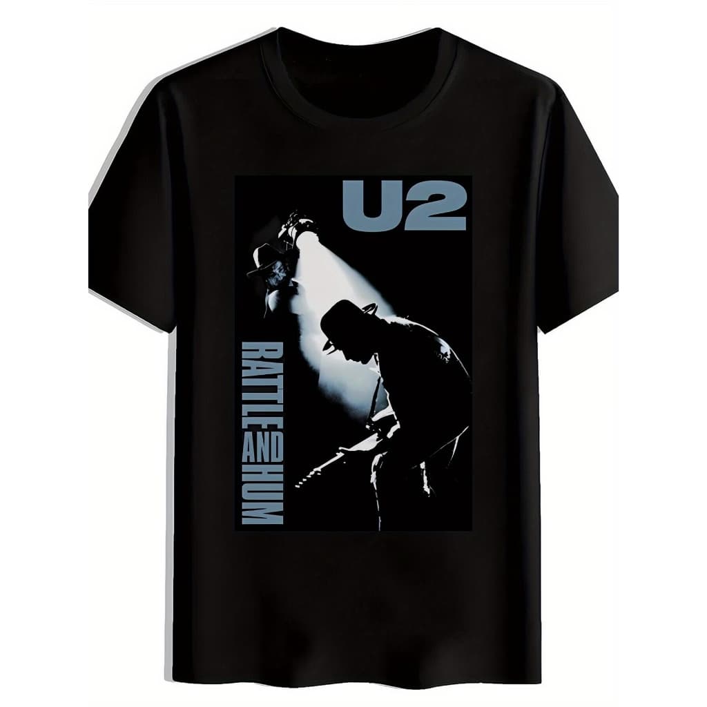 T-shirt masculina U2 Rattle and Hum estampa vintage musical retrô 100% algodão estilo casual urbano para quem curte rock