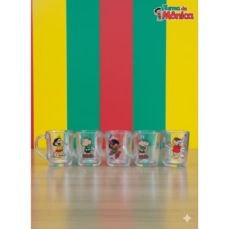 Conjunto de Xícaras Personagens Turma da Mônica acrílico Parede Dupla 60ml 5 unidades - Helsim