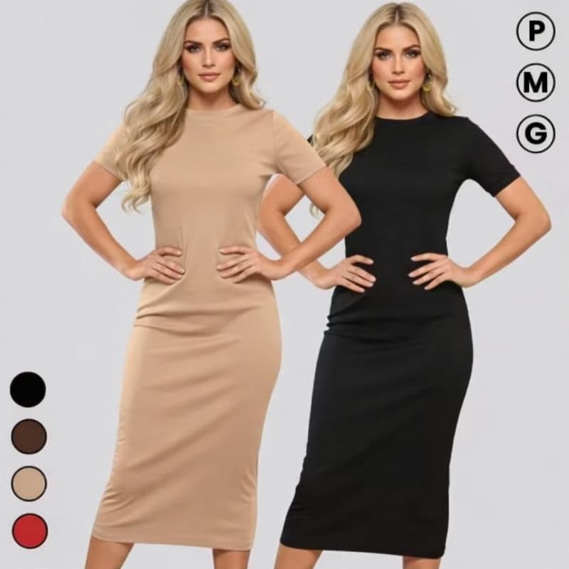 Kit 2 Vestido Midi Canelado Ana ruga Moda Evangélica Básico Preto Igreja mais vendido