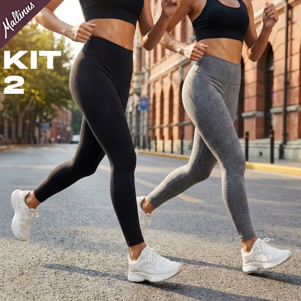 Kit 2 Calças Legging Suplex Premium Cintura Alta  Zero Transparência  Modela o Corpo  Fitness + Casual