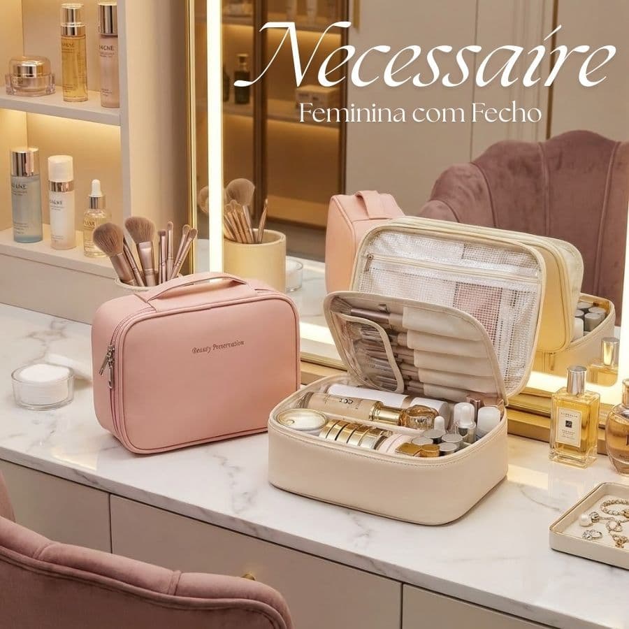 Necessaire Feminina com Fecho Ideal para Viagens Alta Capacidade Sofisticada Impermeável Premium
