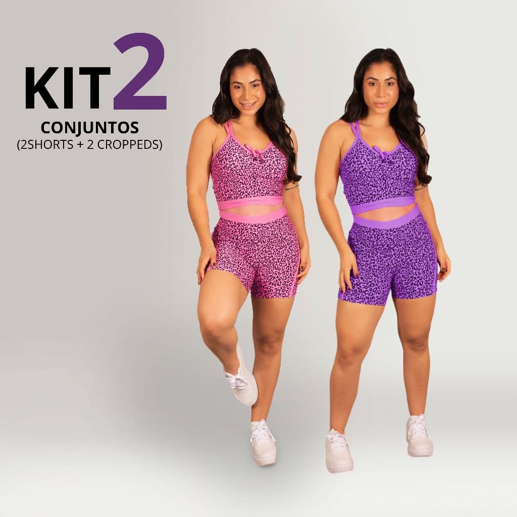 Kit 2 Conjuntos de Short e Top Fitness Academia Feminino Oncinha - Arsenall Fitness