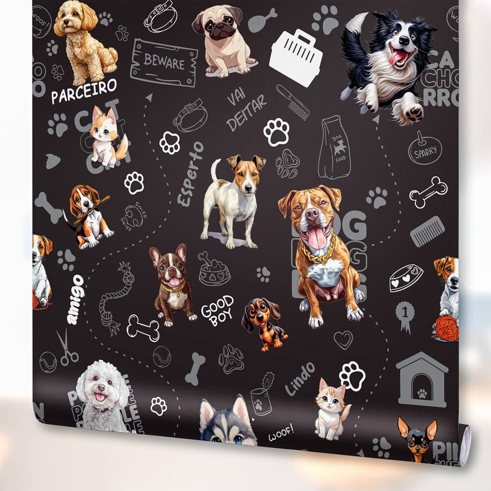 Papel de Parede Adesivo PetShop Animais Cachorro Gato Decoração Veterinaria dog Vinilico Lavável