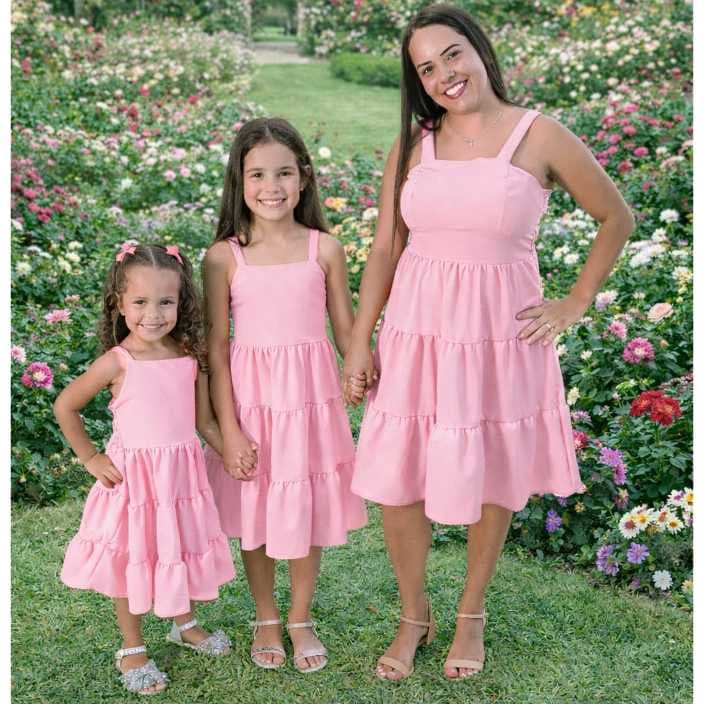 Vestido Mãe e Duas Filhas Três Marias Rodado Casual Para Festa Varias Cores