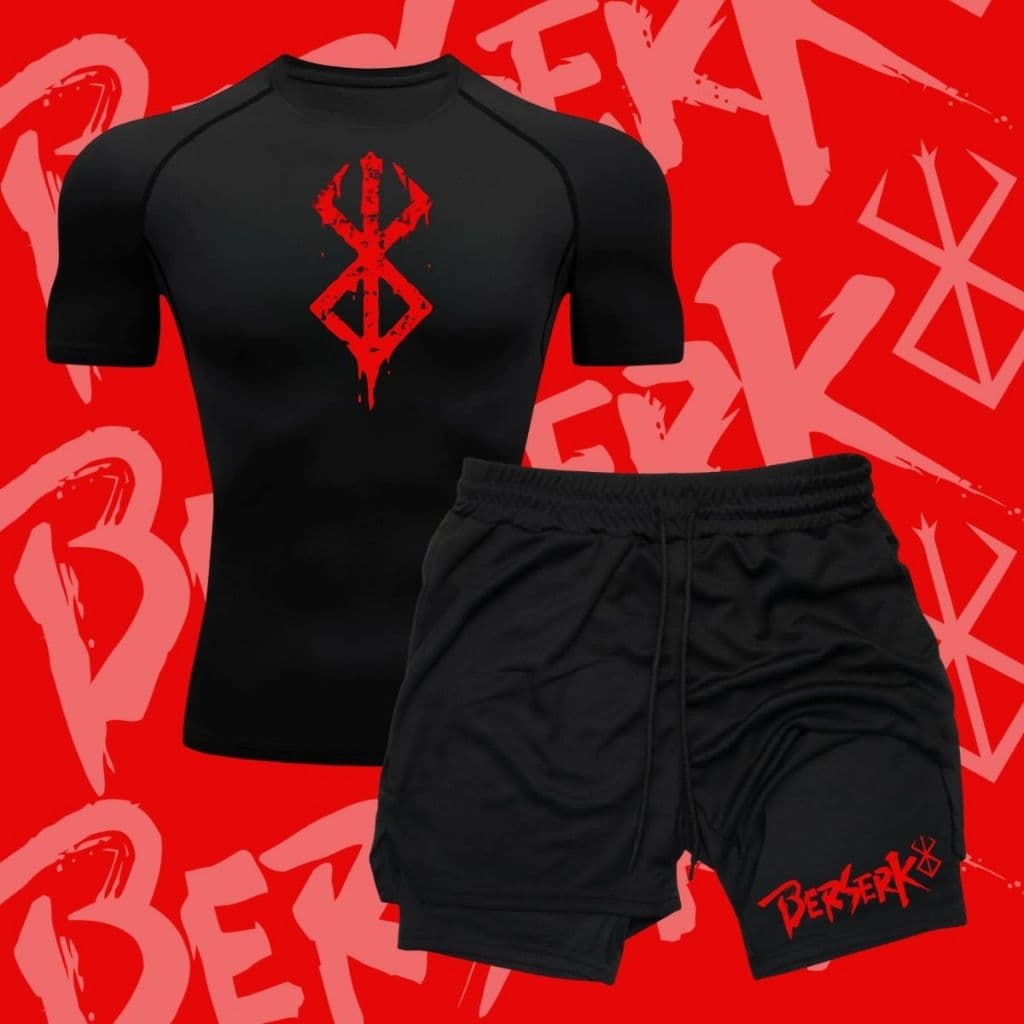 Kit Conjunto Camiseta Compressao E Short Anime Berserk Fit Academia Fitness Dois em um Oferta 24h