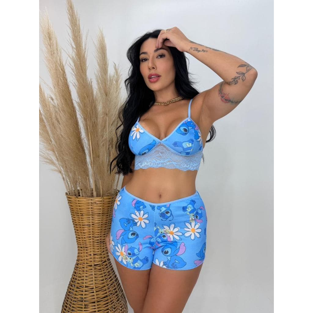 Baby Doll  Estampado Top Doll Suede Cropped Com Renda