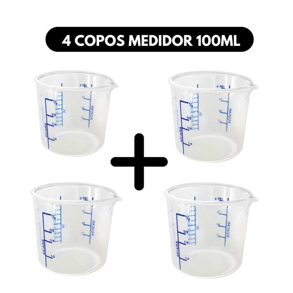 Kit 4 Copos de Medida Dosador Graduado Culinário de Plástico Com Bico 100ml Na Cor Azul