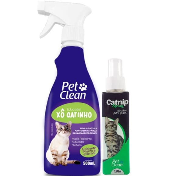 Kit Adestramento Gatos: Educador Xô Gatinho 500ml + Catnip Spray Erva Gateira Pet Clean - Eduque e Divirta seu Pet