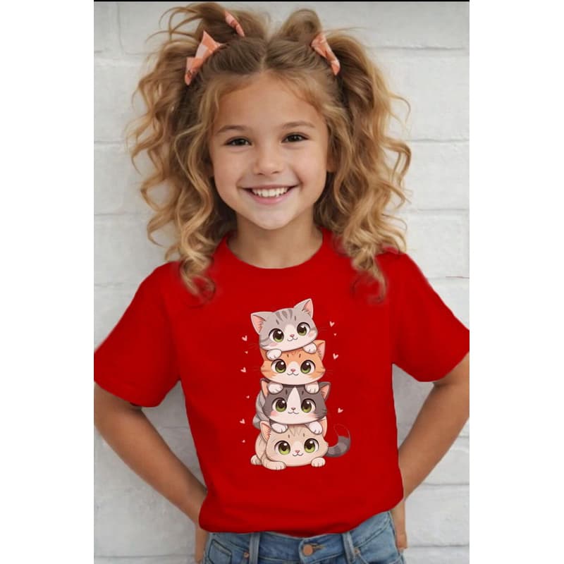 Camiseta Camisa Infantil Menina Estampa Gatinho FoFinho Manga Curta 100% Algodão