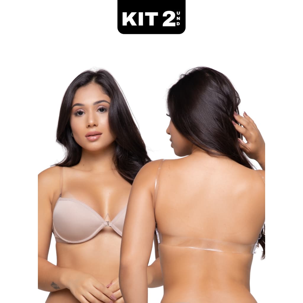 Kit 2 Sutiã Costa Nua com Bojo e Alça de Silicone Transparente Removível Soutien Feminino