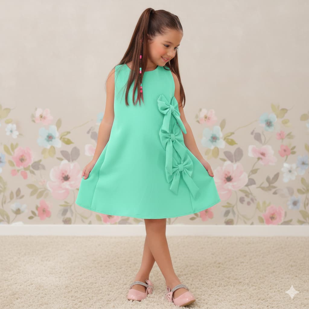 Vestido Infantil Menina Rodado Laço Luxo Festa Casamento Igreja Aniversário Presente Laço Estiloso